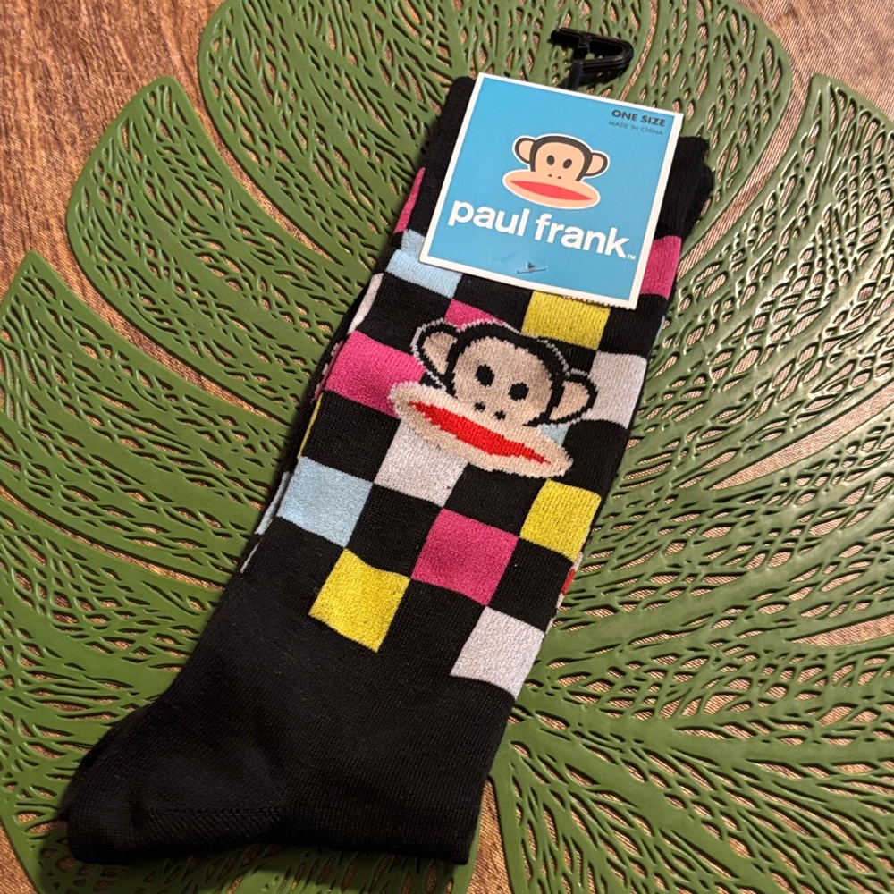 Paul Frank Men's Fun Checkered Socks - Black, Pink, Yellow, Blue